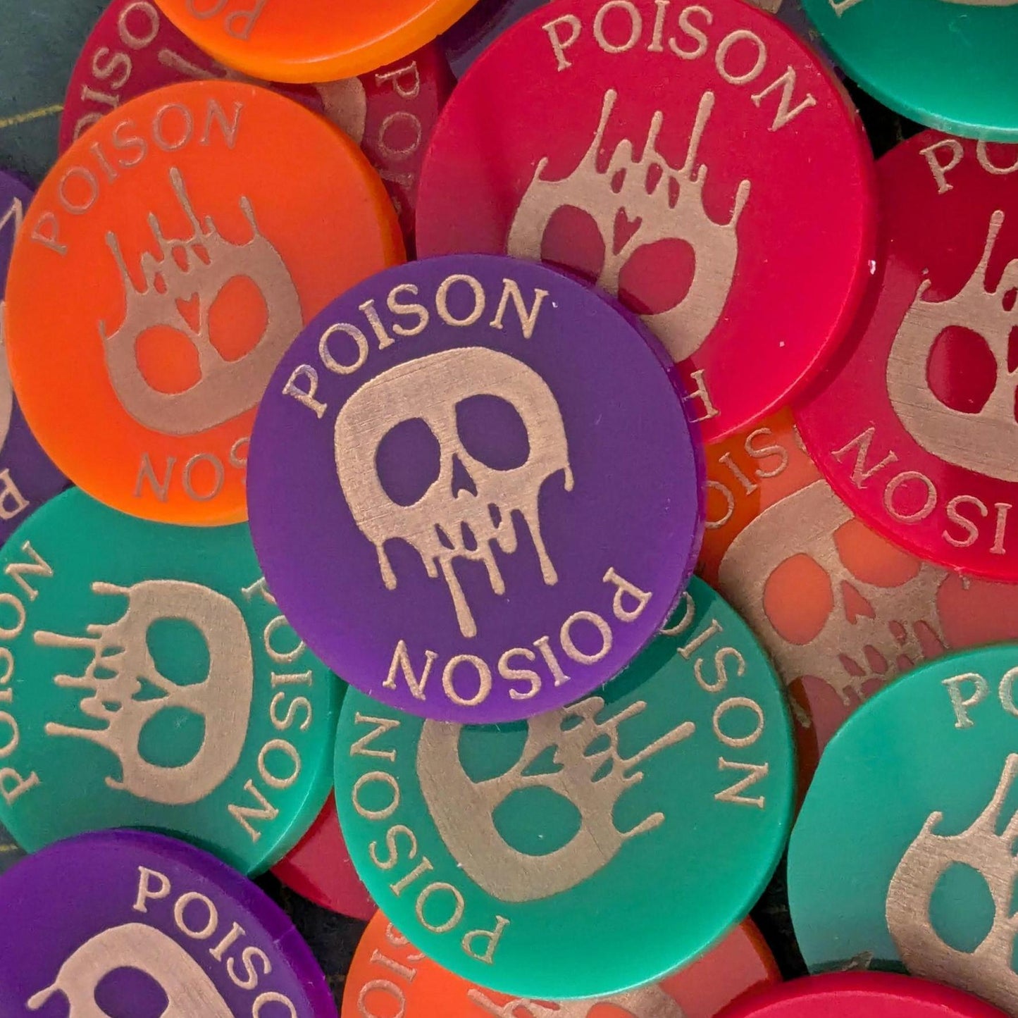 Poison Tokens - Set of 5 - Choice of Colours - 3mm Acrylic