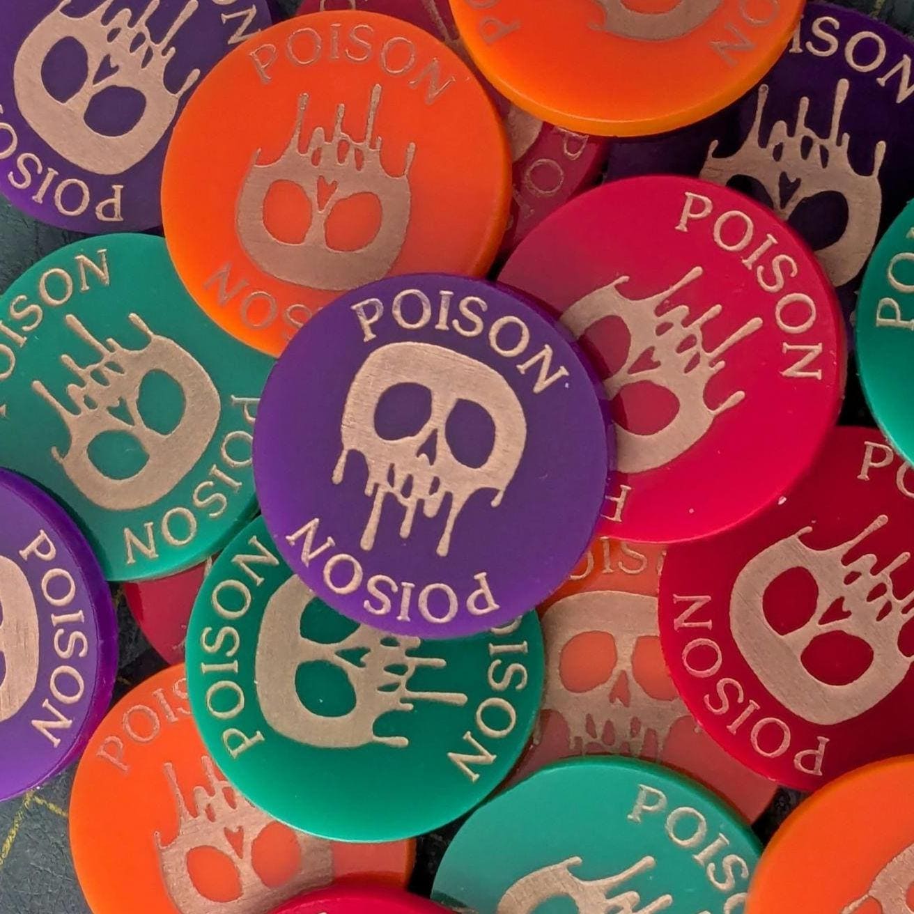 Poison Tokens - Set of 5 - Choice of Colours - 3mm Acrylic