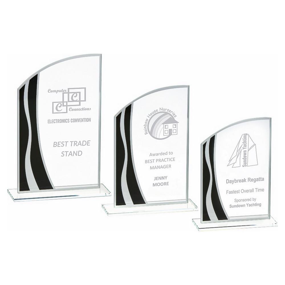 Clear Black/Silver Stripes Glass Awards - Personalisable Engraving - Available in 3 Sizes