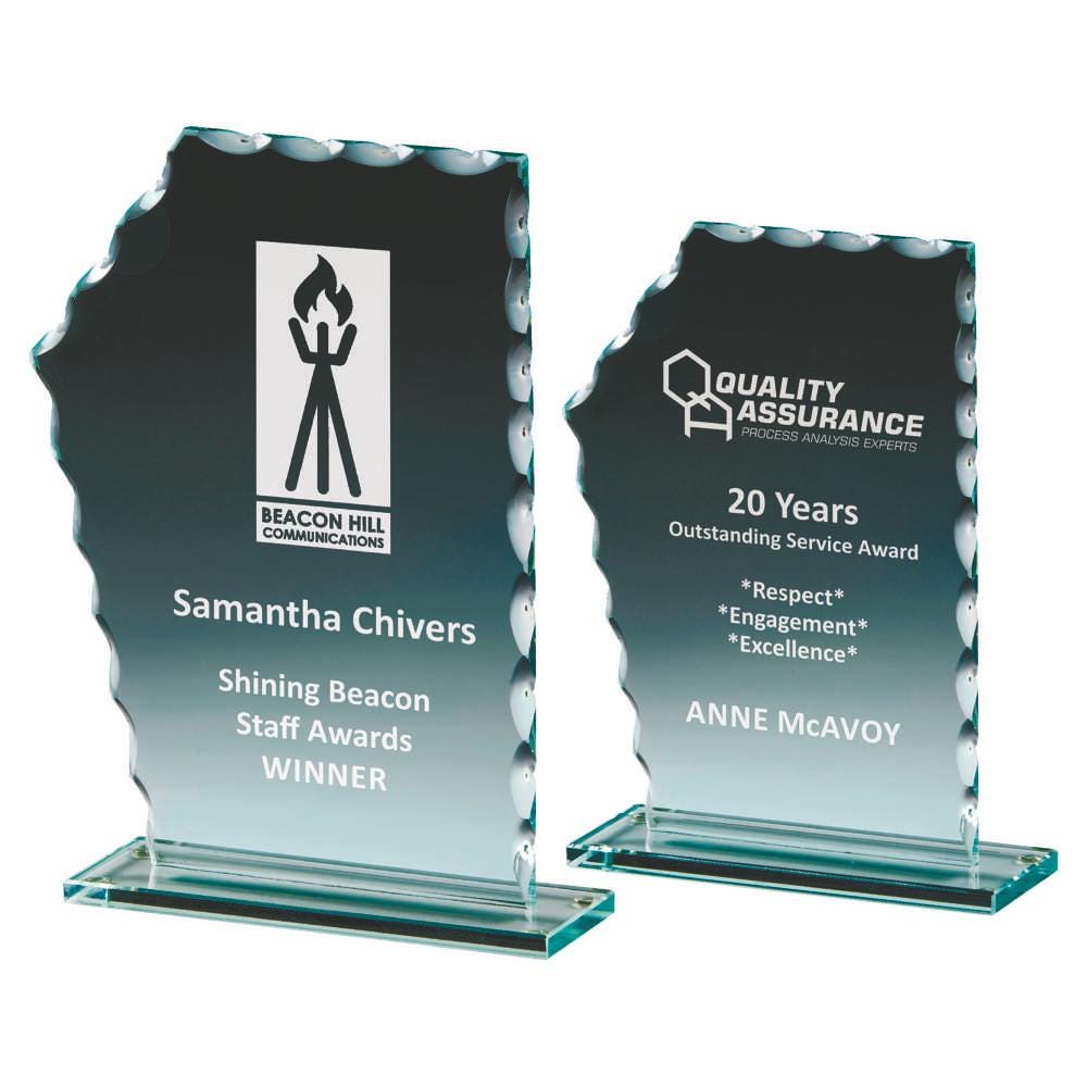 Scalloped Jade Glass Sail Stand Award - Personalisable Engraving - Available in 2 Sizes