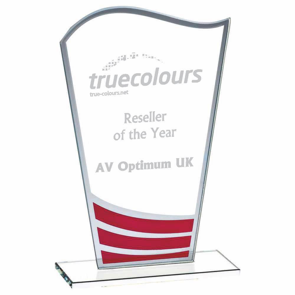 Clear Red Wave Glass Award - Personalisable Engraving - Available in 3 Sizes