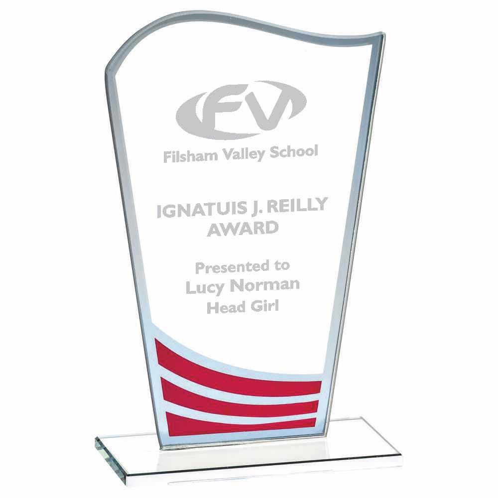 Clear Red Wave Glass Award - Personalisable Engraving - Available in 3 Sizes