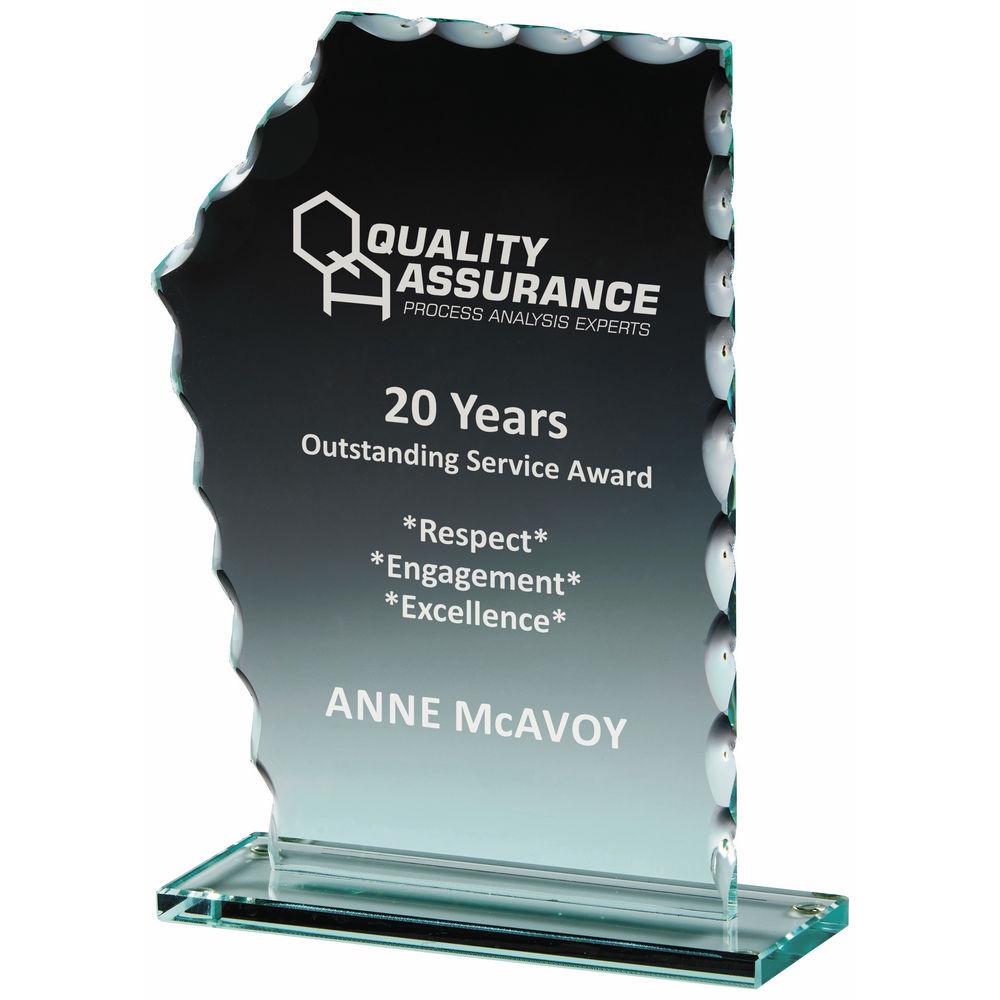 Scalloped Jade Glass Sail Stand Award - Personalisable Engraving - Available in 2 Sizes