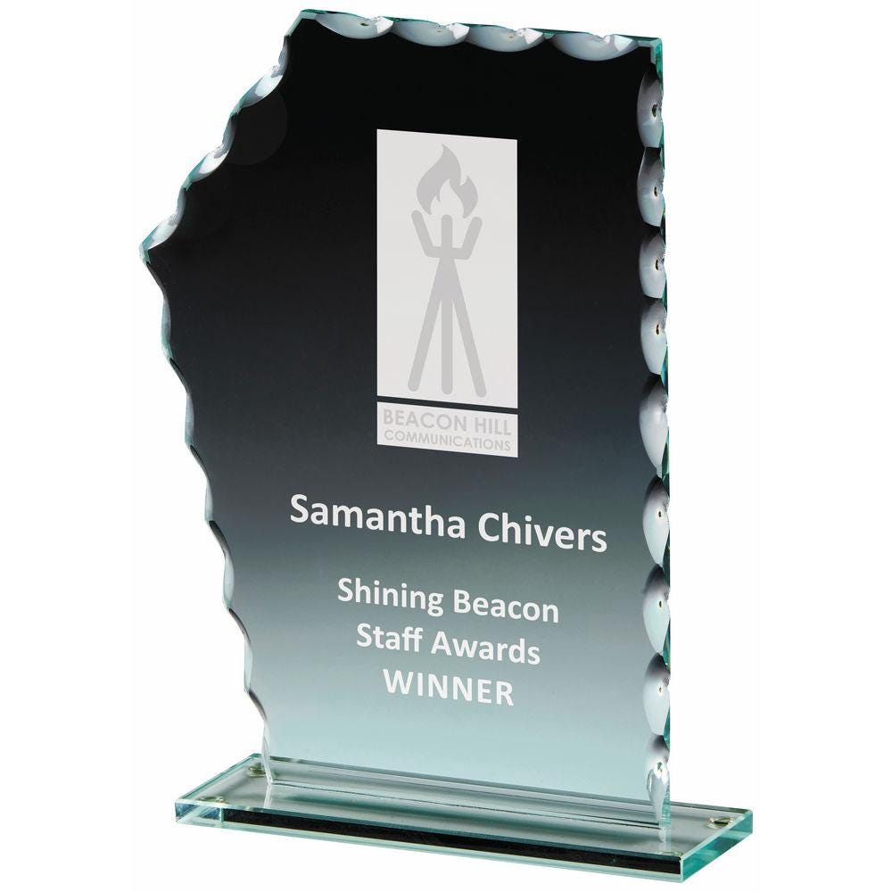 Scalloped Jade Glass Sail Stand Award - Personalisable Engraving - Available in 2 Sizes