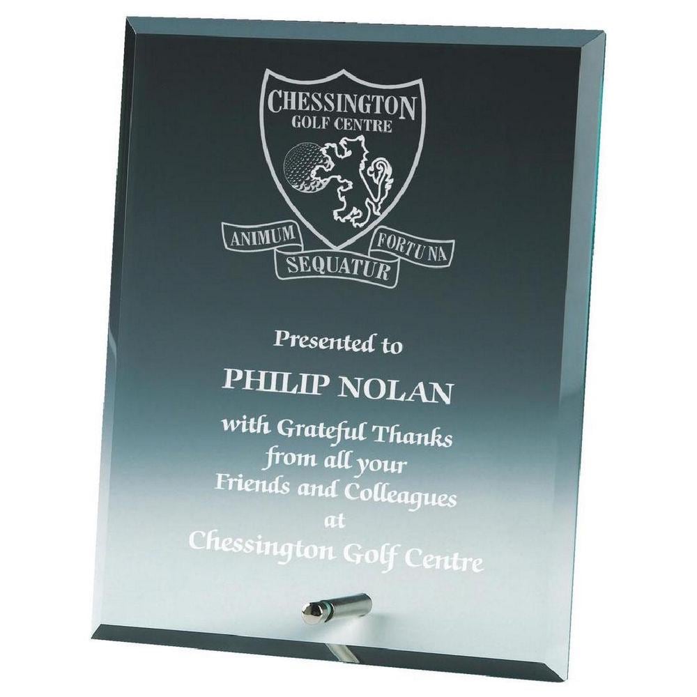 Rectangle Jade Glass Award with Pin Stand - Personalisable Engraving - Available in 2 Sizes