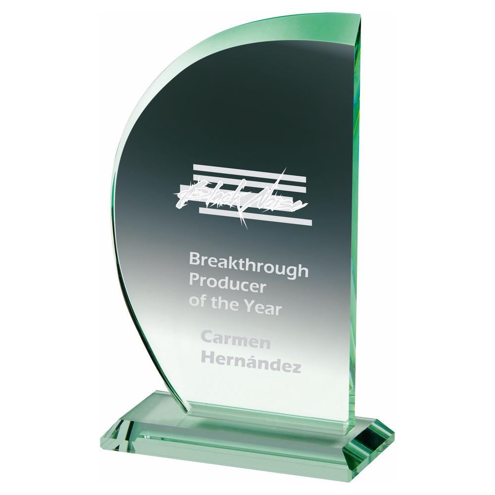 Jade Glass "Sail" Award - with Presentation Case - Personalisable Engraving - Available in 3 Sizes