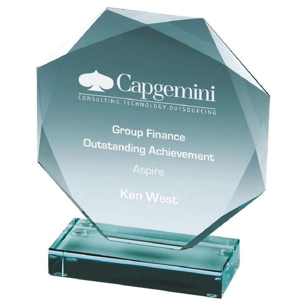 Premium Octagonal Jade Glass Stand - with Presentation Case - Personalisable Engraving - Available in 3 Sizes