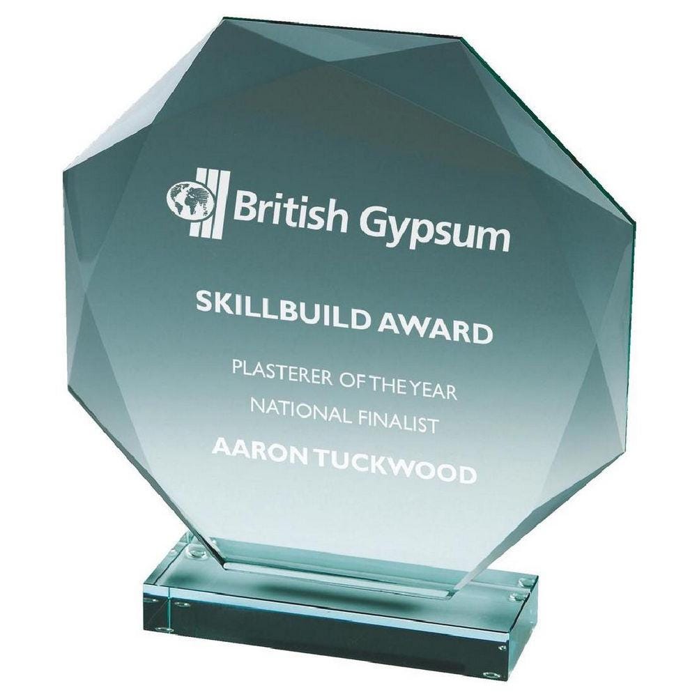 Premium Octagonal Jade Glass Stand - with Presentation Case - Personalisable Engraving - Available in 3 Sizes