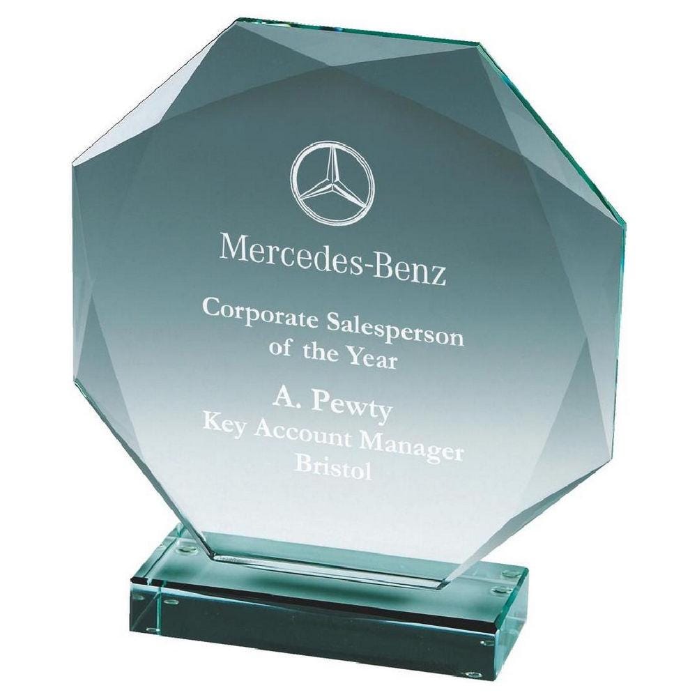 Premium Octagonal Jade Glass Stand - with Presentation Case - Personalisable Engraving - Available in 3 Sizes
