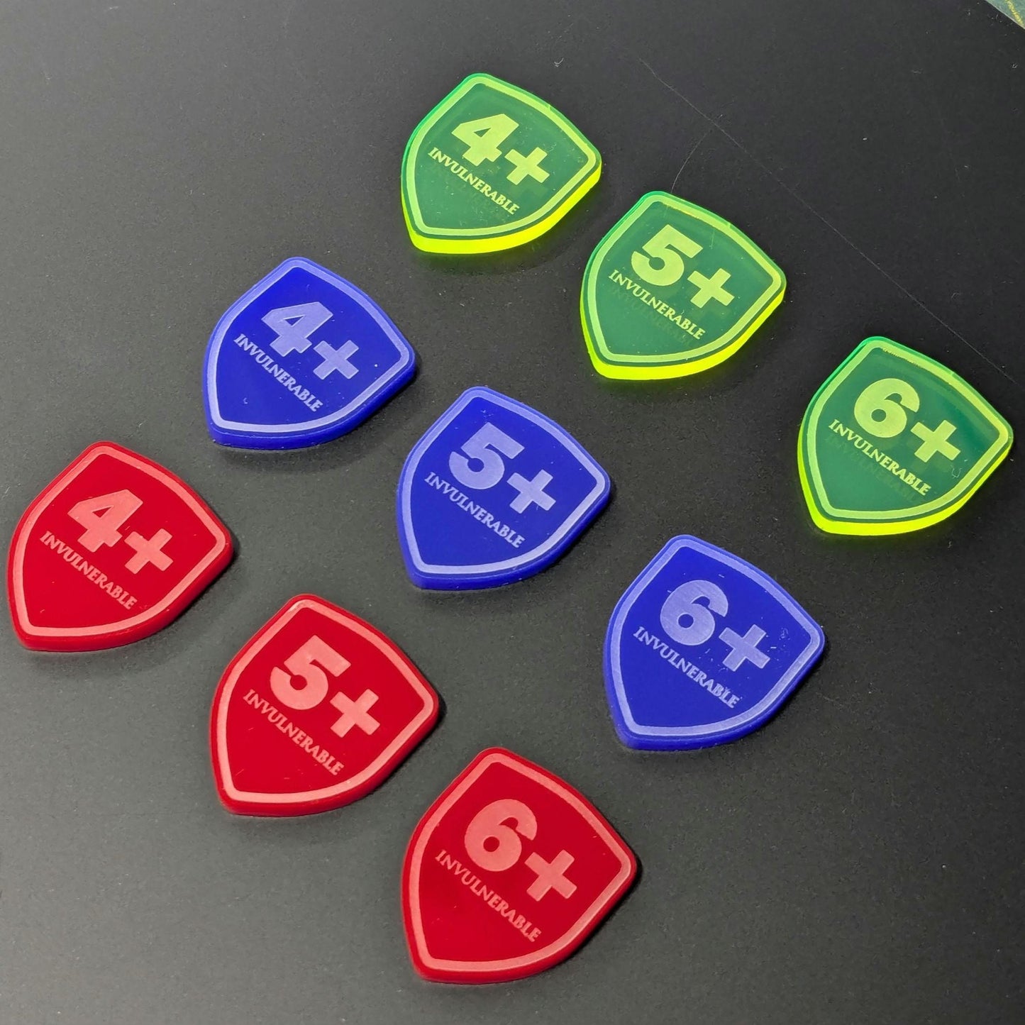 Invulnerable Save Tokens - for use with WH40K - Choice of Colours - 3mm Acrylic