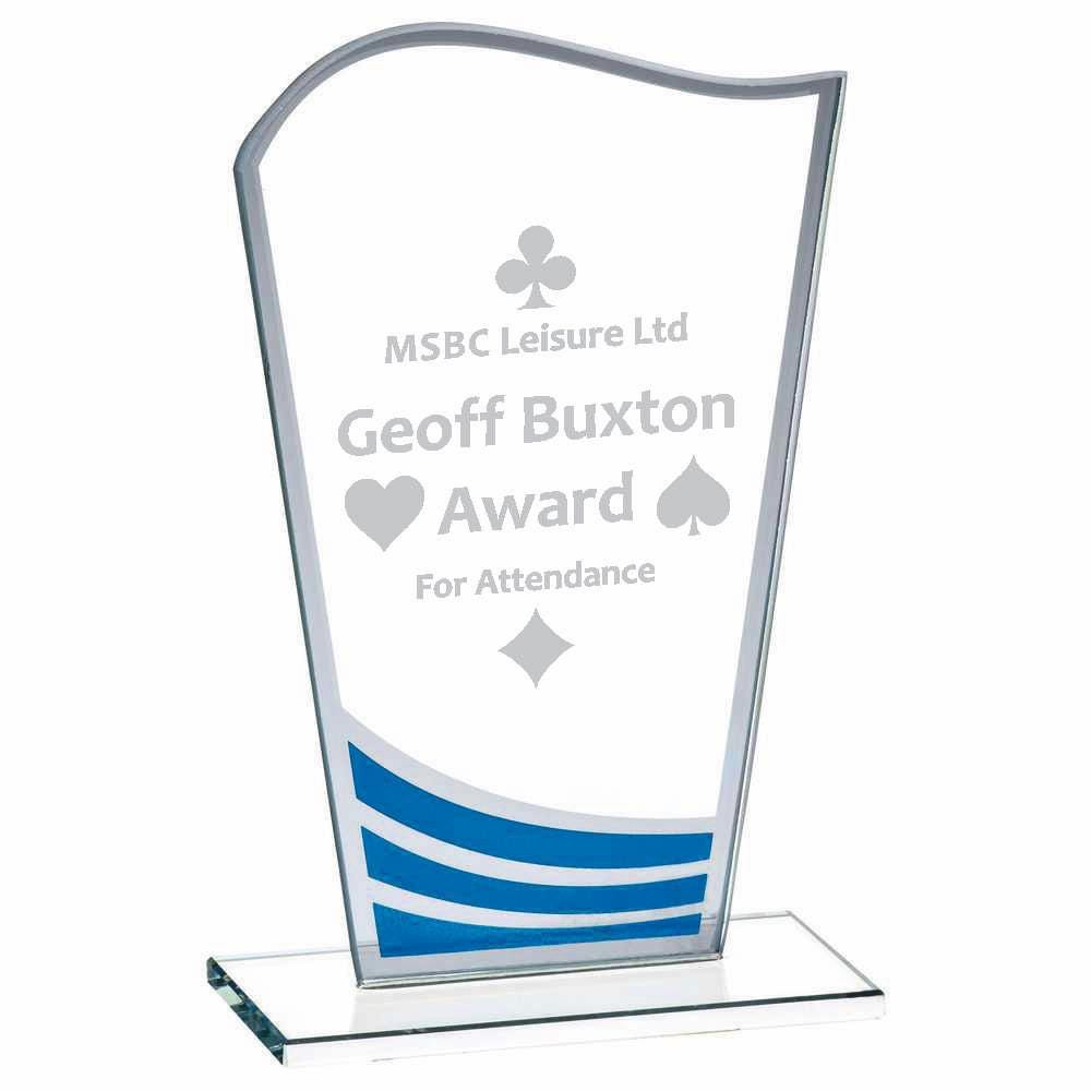 Clear Blue Wave Glass Award - Personalisable Engraving - Available in 3 Sizes