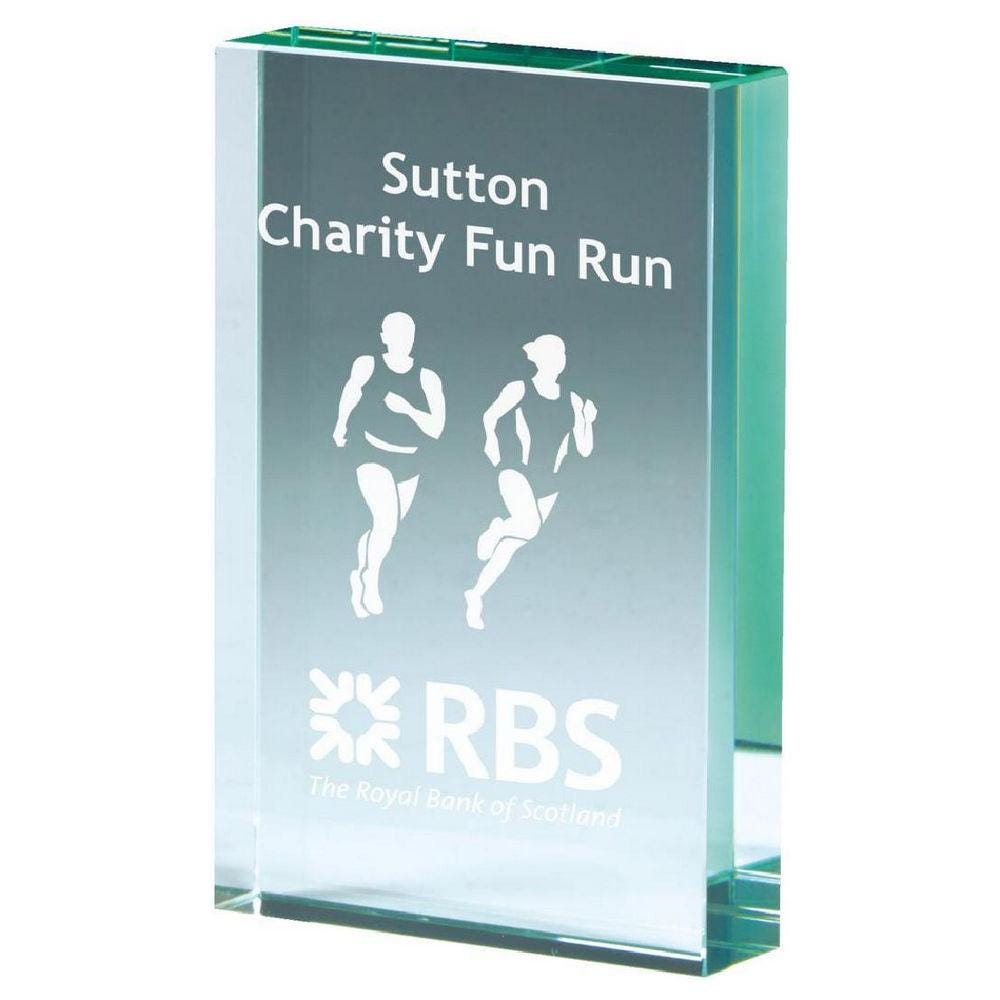 Premium Jade Glass Block Award - with Presentation Case - Personalisable Engraving - Available in 3 Sizes