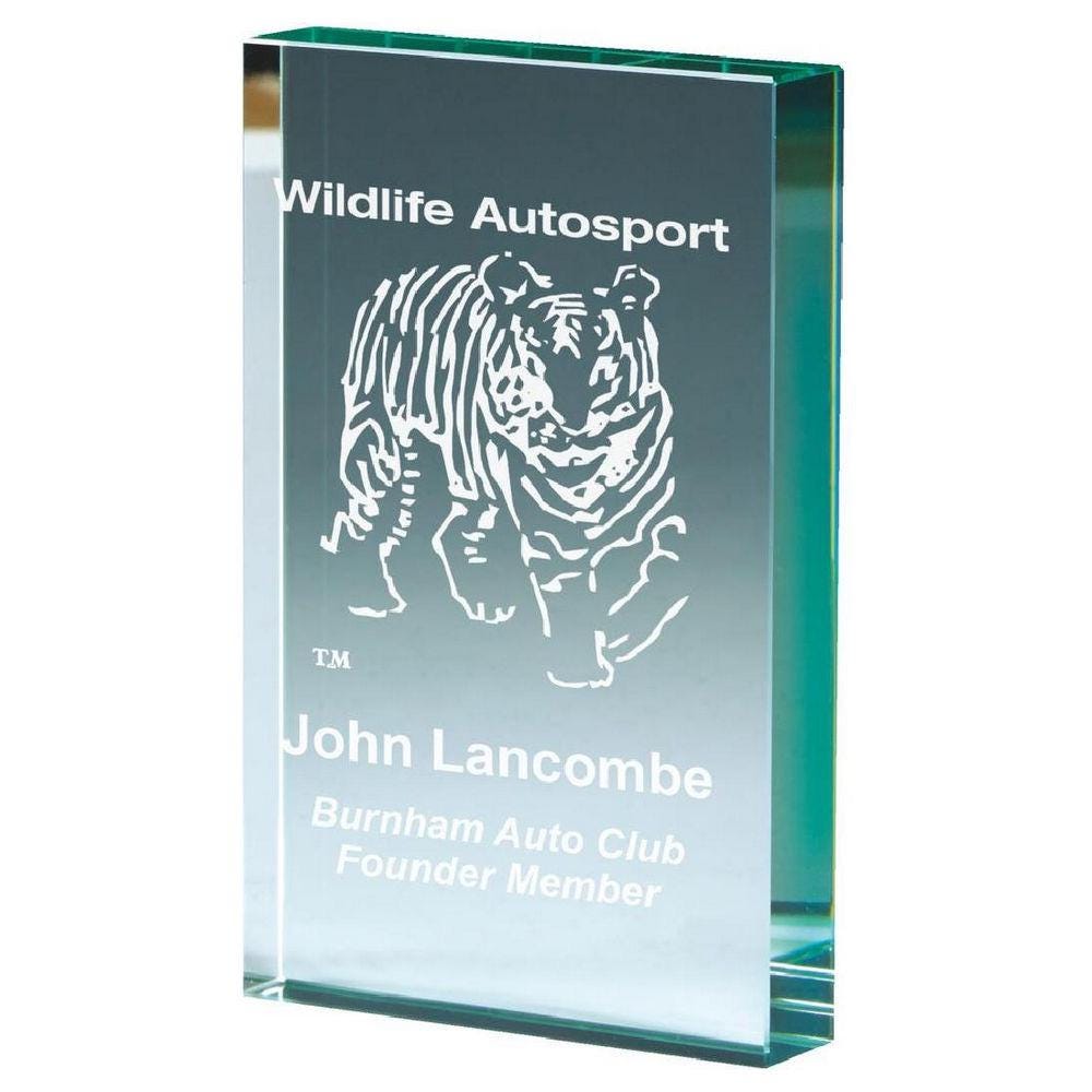 Premium Jade Glass Block Award - with Presentation Case - Personalisable Engraving - Available in 3 Sizes
