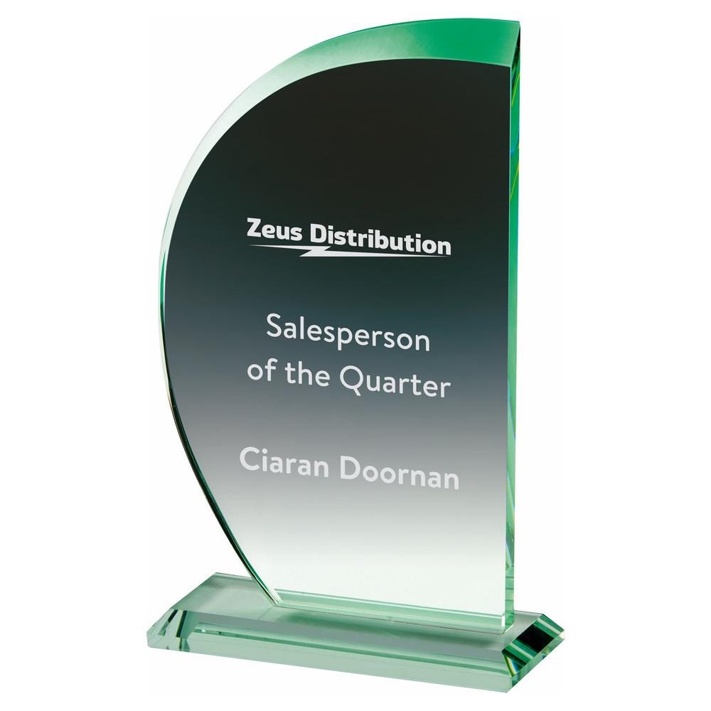 Jade Glass "Sail" Award - with Presentation Case - Personalisable Engraving - Available in 3 Sizes