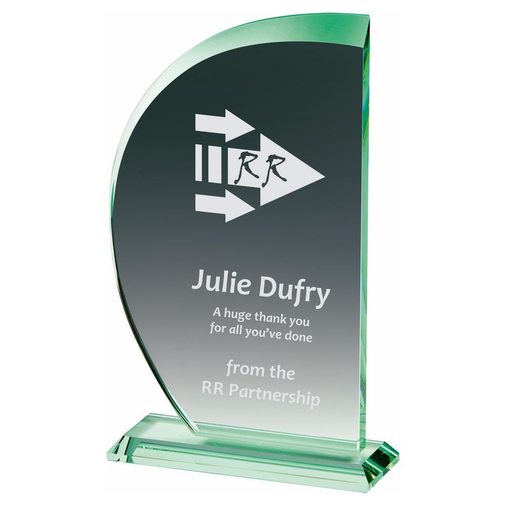 Jade Glass "Sail" Award - with Presentation Case - Personalisable Engraving - Available in 3 Sizes