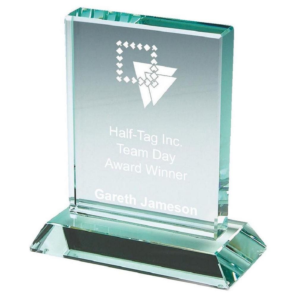 Premium Jade Glass Rectangular Stand - with Presentation Case - Personalisable Engraving - Available in 3 Sizes