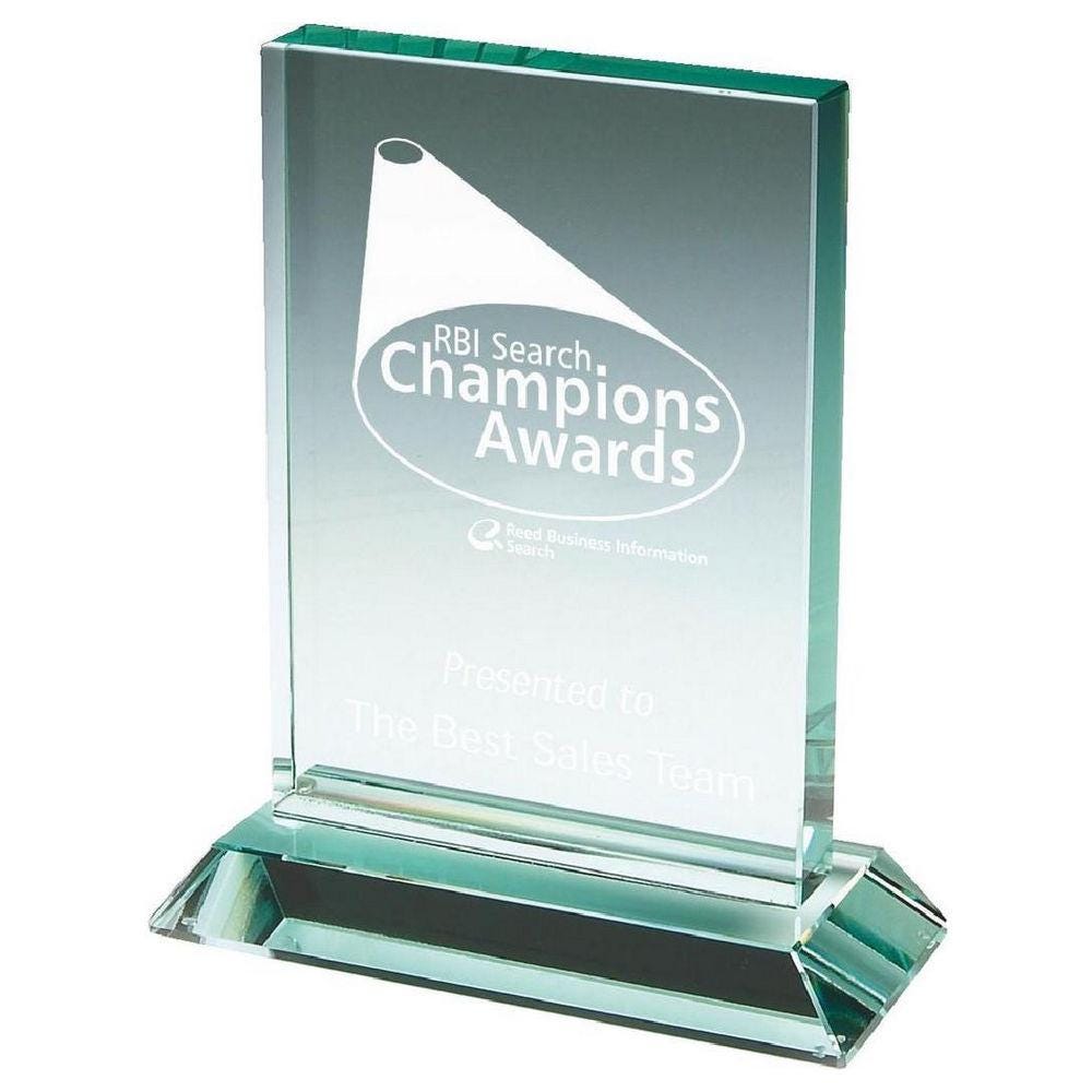 Premium Jade Glass Rectangular Stand - with Presentation Case - Personalisable Engraving - Available in 3 Sizes