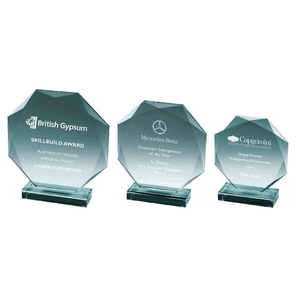 Premium Octagonal Jade Glass Stand - with Presentation Case - Personalisable Engraving - Available in 3 Sizes