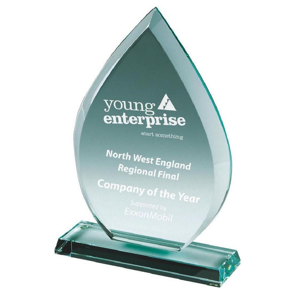 Premium Jade Glass Teardrop Stand - with Presentation Case - Personalisable Engraving - Available in 3 Sizes