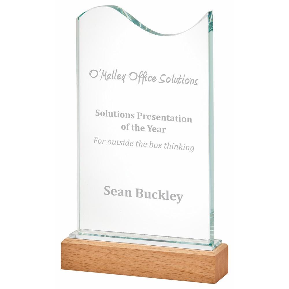 Glass Stand with Wavy Top and Wood Base - Available in 2 Sizes