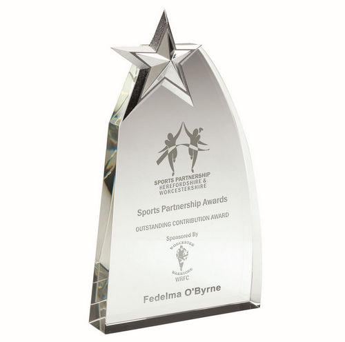 Clear Glass Wedge With Detailed Metal Star - Personalisable Engraving