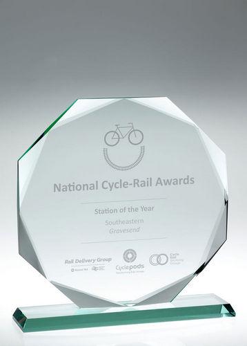 Jade Glass Octagon In Quality Wood Gift Box (19mm Thick) - Personalisable Engraving