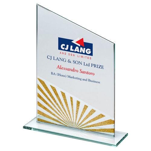 Jade Glass Angled Plaque With Gold/Silver Glitter Detail (5mm Thick) - Personalisable Engraving