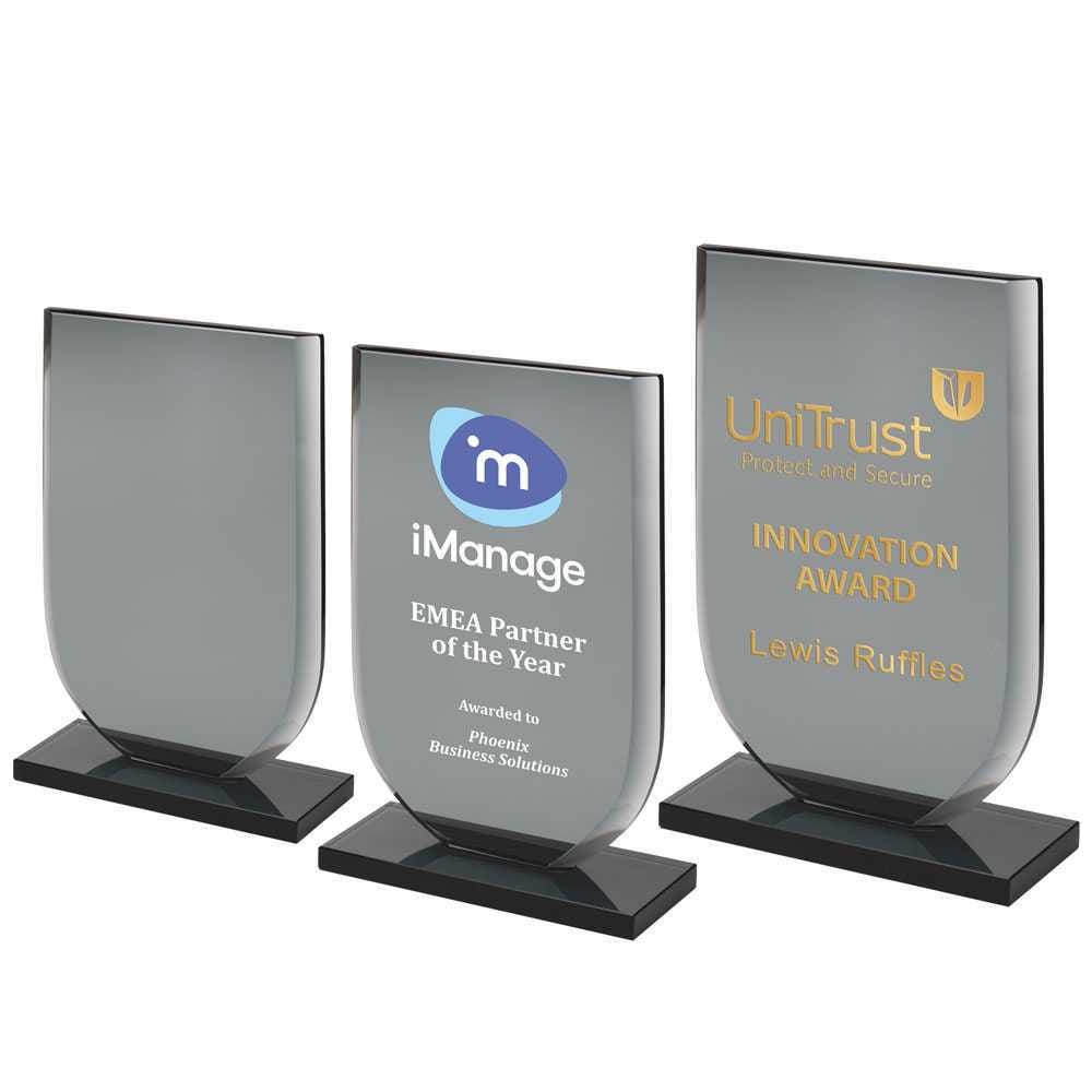 Smoked Black Glass Shield Plaque (10mm Thick) - Personalisable Engraving