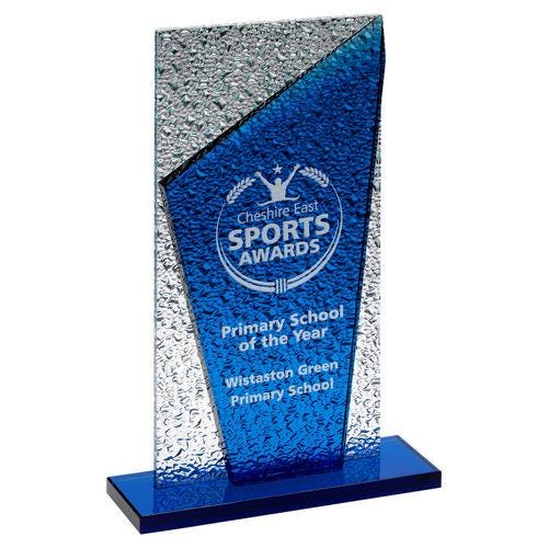 Blue Glass Plaque And Base With Clear Frosted Backdrop - Personalisable Engraving