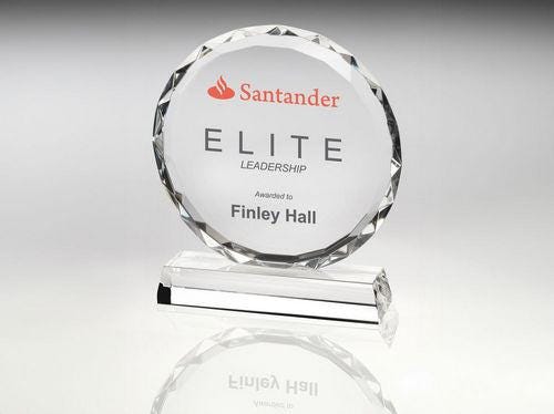 Clear Glass Circle With Faceted Edge On Base (25mm Thick) - Personalisable Engraving