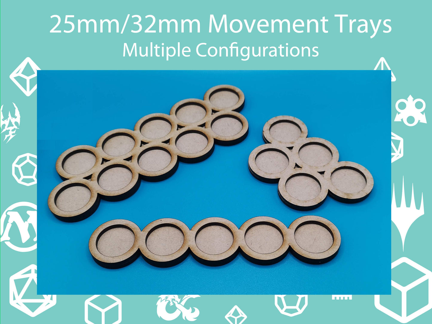 Movement Trays - 25mm and 32mm diameter. Acrylic Movement Tray - Multiple configurations