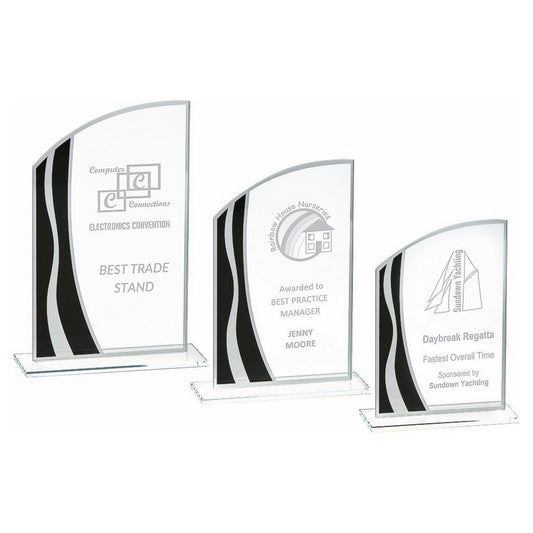 Clear Black/Silver Stripes Glass Awards - Personalisable Engraving - Available in 3 Sizes