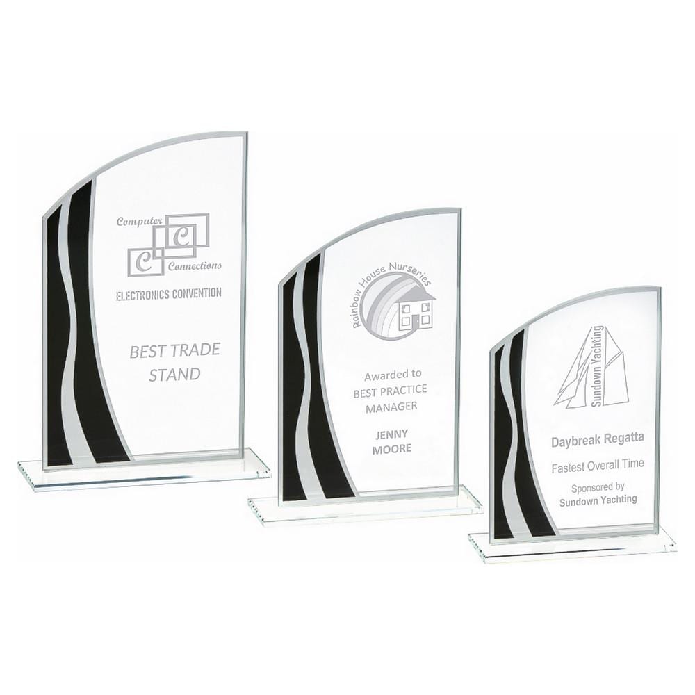 Clear Black/Silver Stripes Glass Awards - Personalisable Engraving - Available in 3 Sizes