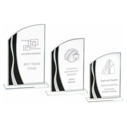 Clear Black/Silver Stripes Glass Awards - Personalisable Engraving - Available in 3 Sizes