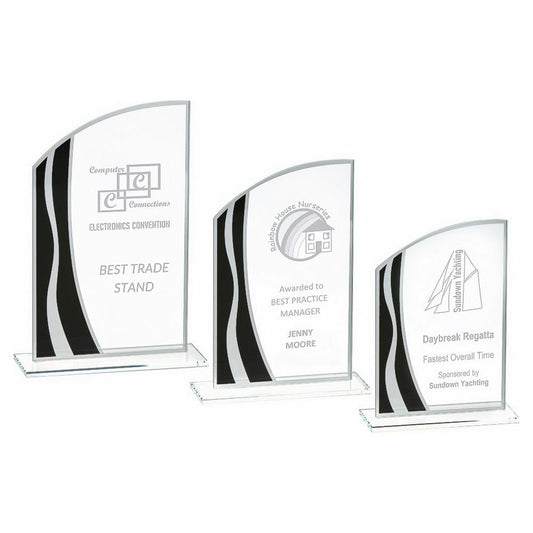Clear Black/Silver Stripes Glass Awards - Personalisable Engraving - Available in 3 Sizes