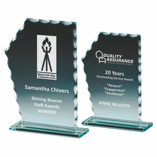 Scalloped Jade Glass Sail Stand Award - Personalisable Engraving - Available in 2 Sizes