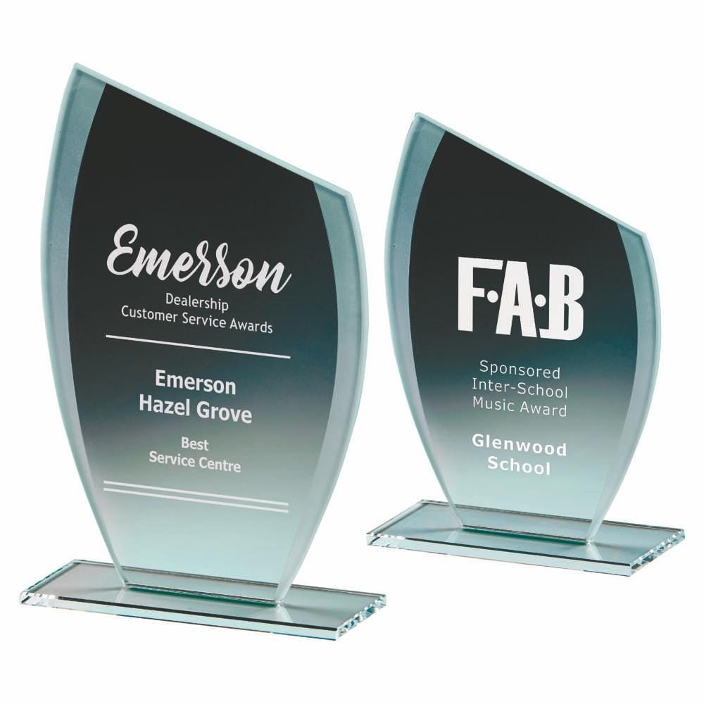 Slope Top Jade Glass Award - Personalisable Engraving - Available in 2 Sizes