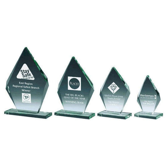 Beveled Jade Glass Diamond Stand Award - Personalisable Engraving - Available in 4 Sizes
