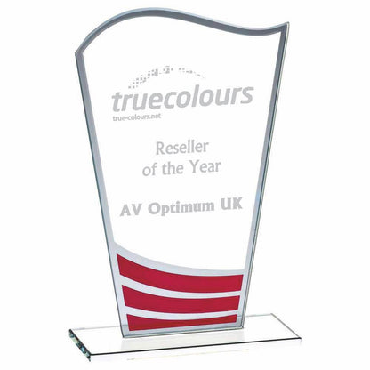 Clear Red Wave Glass Award - Personalisable Engraving - Available in 3 Sizes