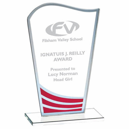 Clear Red Wave Glass Award - Personalisable Engraving - Available in 3 Sizes