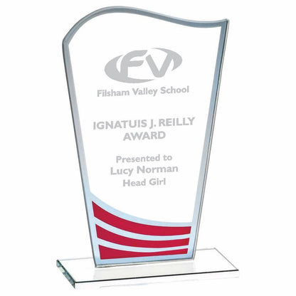 Clear Red Wave Glass Award - Personalisable Engraving - Available in 3 Sizes