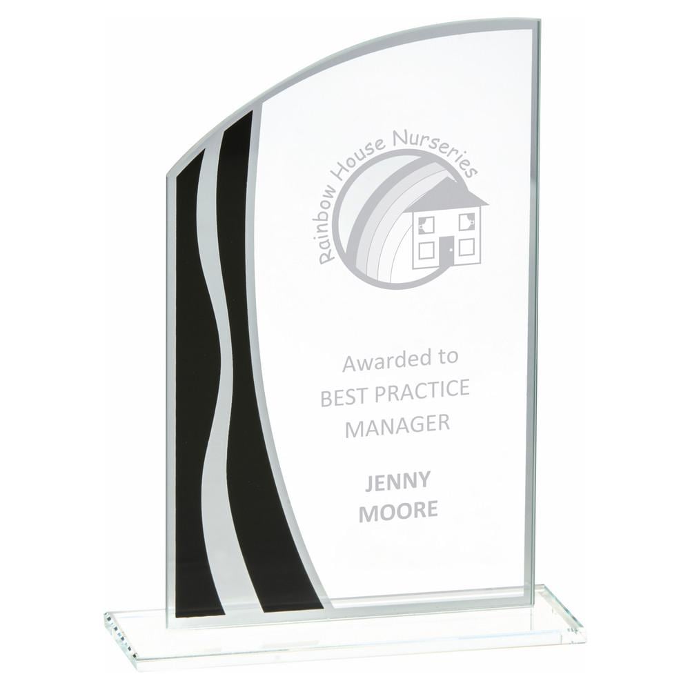 Clear Black/Silver Stripes Glass Awards - Personalisable Engraving - Available in 3 Sizes