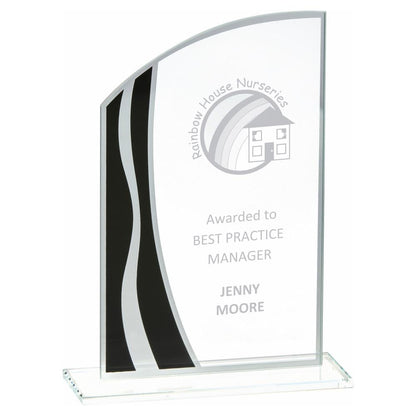Clear Black/Silver Stripes Glass Awards - Personalisable Engraving - Available in 3 Sizes