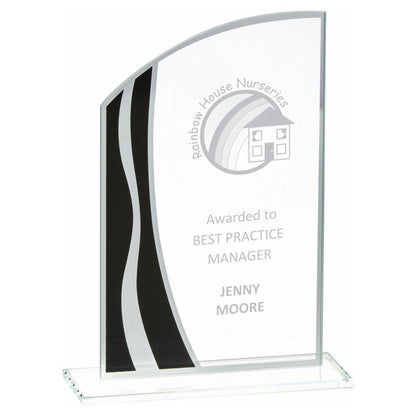 Clear Black/Silver Stripes Glass Awards - Personalisable Engraving - Available in 3 Sizes