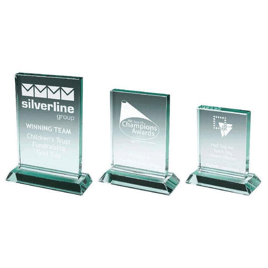 Premium Jade Glass Rectangular Stand - with Presentation Case - Personalisable Engraving - Available in 3 Sizes