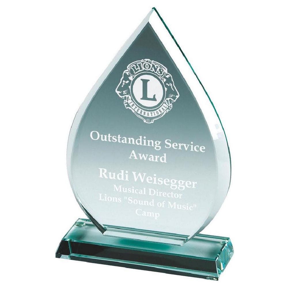 Premium Jade Glass Teardrop Stand - with Presentation Case - Personalisable Engraving - Available in 3 Sizes