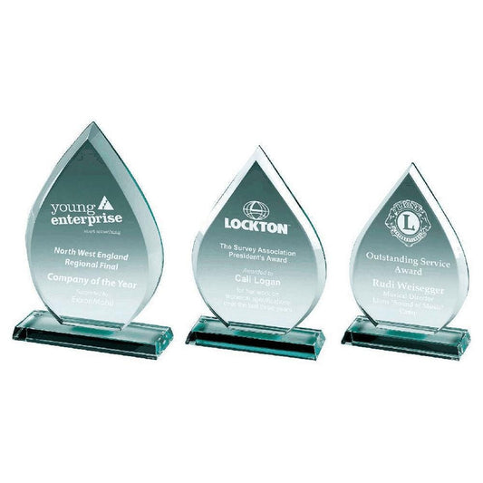 Premium Jade Glass Teardrop Stand - with Presentation Case - Personalisable Engraving - Available in 3 Sizes