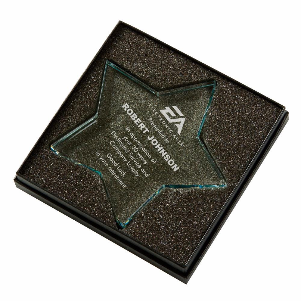 Crystal Star Award - with Presentation Case - Personalisable Engraving - Available in 3 Sizes