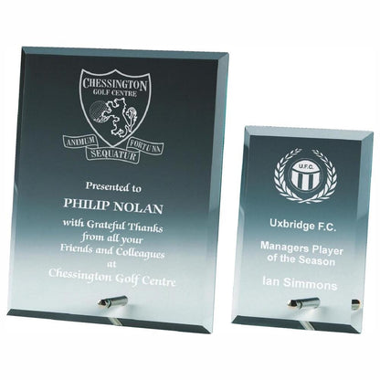 Rectangle Jade Glass Award with Pin Stand - Personalisable Engraving - Available in 2 Sizes