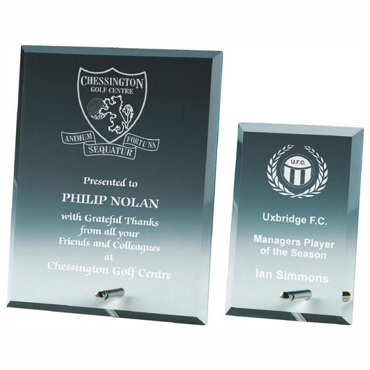 Rectangle Jade Glass Award with Pin Stand - Personalisable Engraving - Available in 2 Sizes